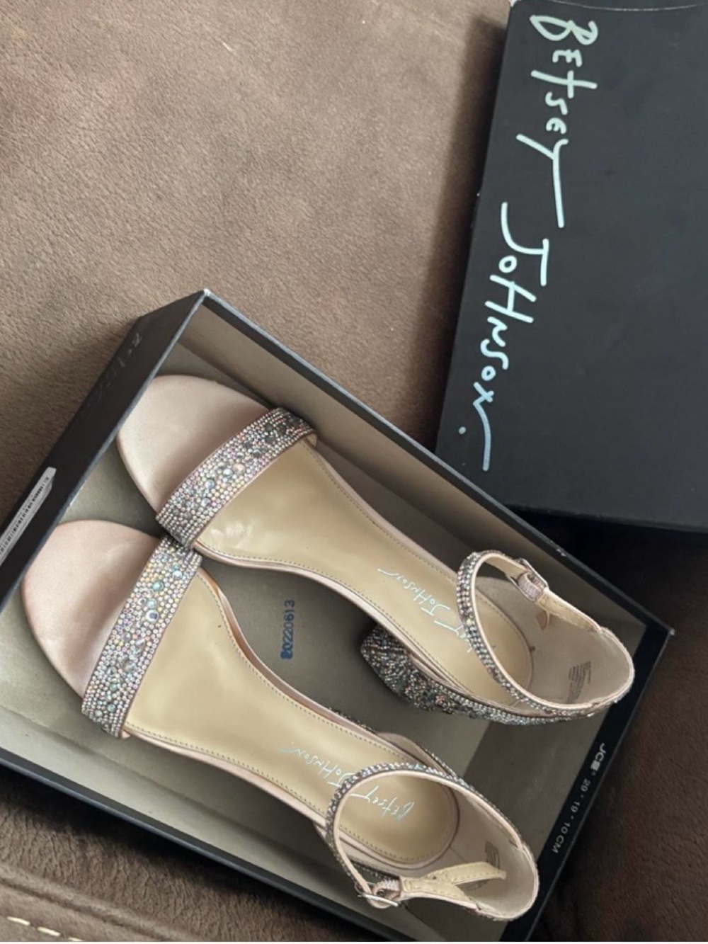 BLUE Betsey Johnson Blush Pink Crystal-Embellished Block Heel Sandals